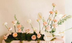 
            
                Load image into Gallery viewer, white and blush flowers on moss base
            
        